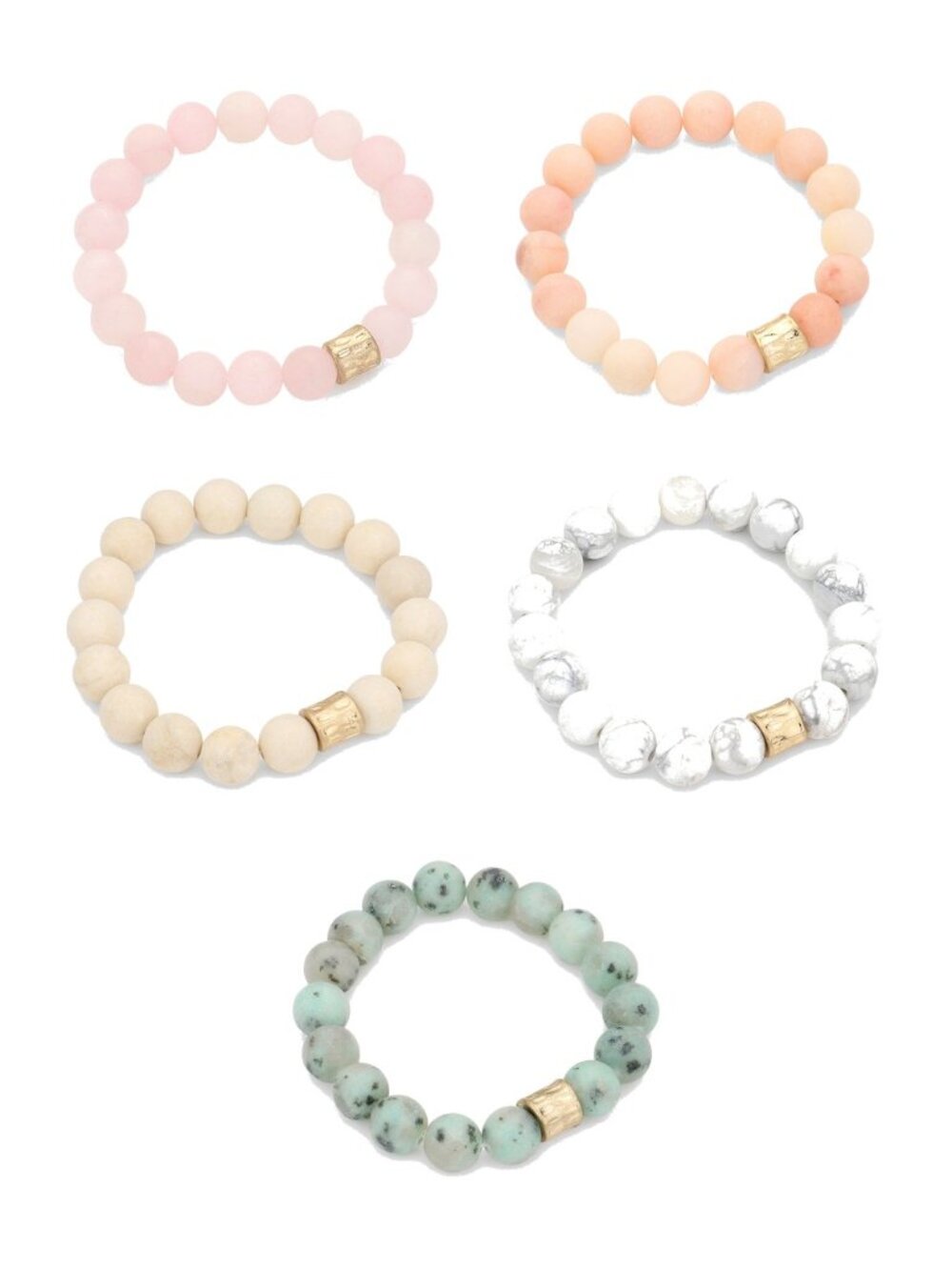 5 Bracelet Stack - Pastel Semi-Precious Stone Stretch Bracelets, 8mm Beads